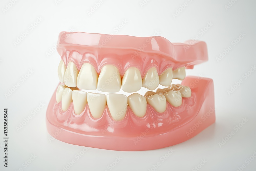 Obraz premium Realistic model of human teeth and gums isolated on white background representing dental hygiene and oral health