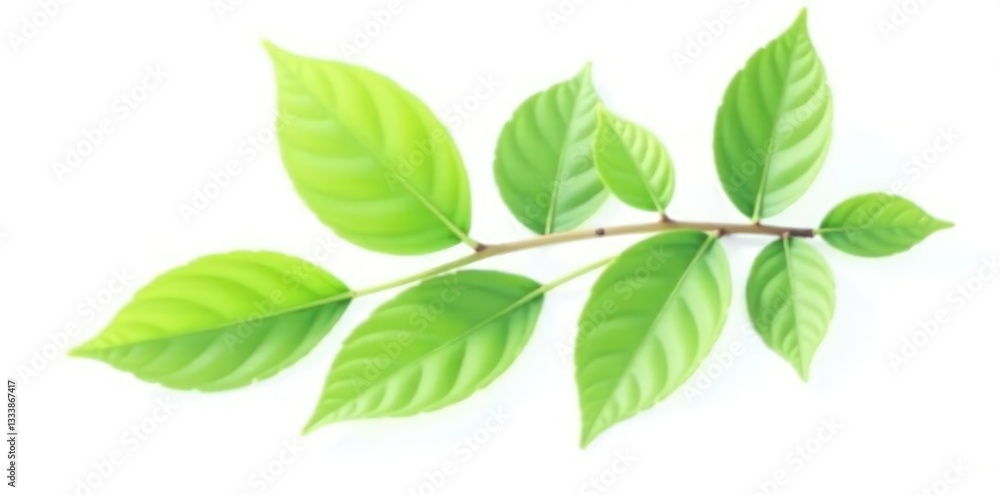 Single isolated branch on white background with leaves, clean, green, leafy Single isolated branch on white background with leaves, clean, green, leafy