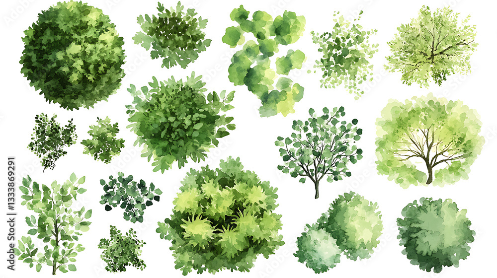 Watercolor Trees Collection Ai Generated