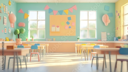 Wallpaper Mural Bright and Cheerful Classroom: A 3D Render of a Playful Preschool or Kindergarten Setting Torontodigital.ca