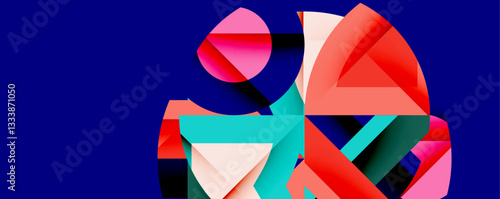 Abstract geometric artwork with interwoven angular and curved shapes, dynamic composition with smooth gradients and bold contrasts
