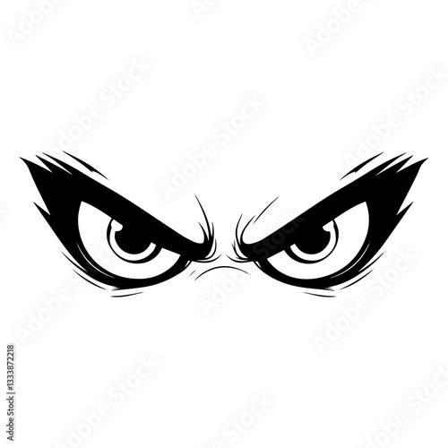 A bold and intense angry eyes clip art featuring furrowed brows and a sharp gaze, conveying frustration, aggression, or determination. Ideal for cartoons, logos, stickers, and digital illustrations.