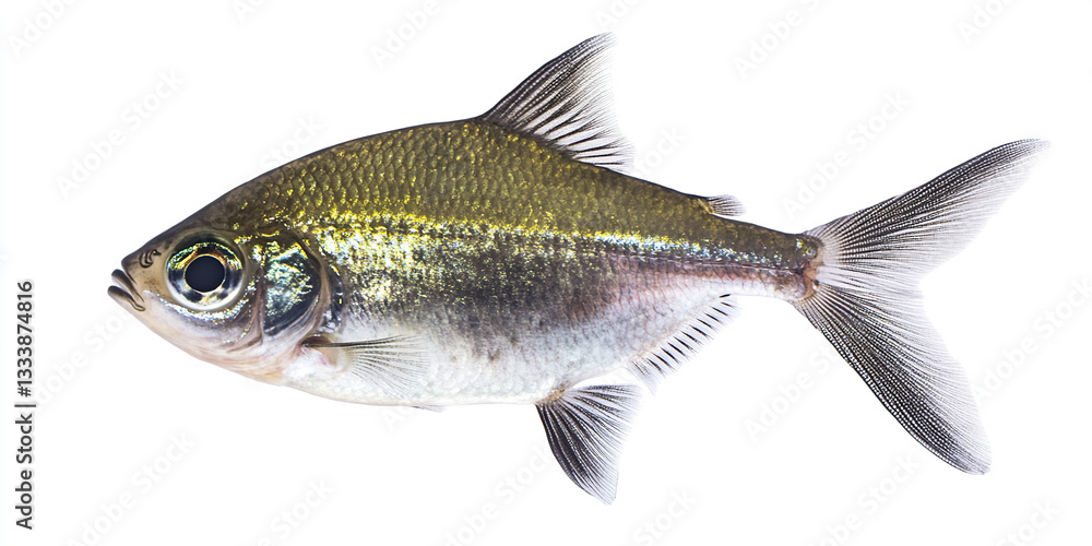 Fototapeta premium shimmering emperor tetra with translucent fins on white background