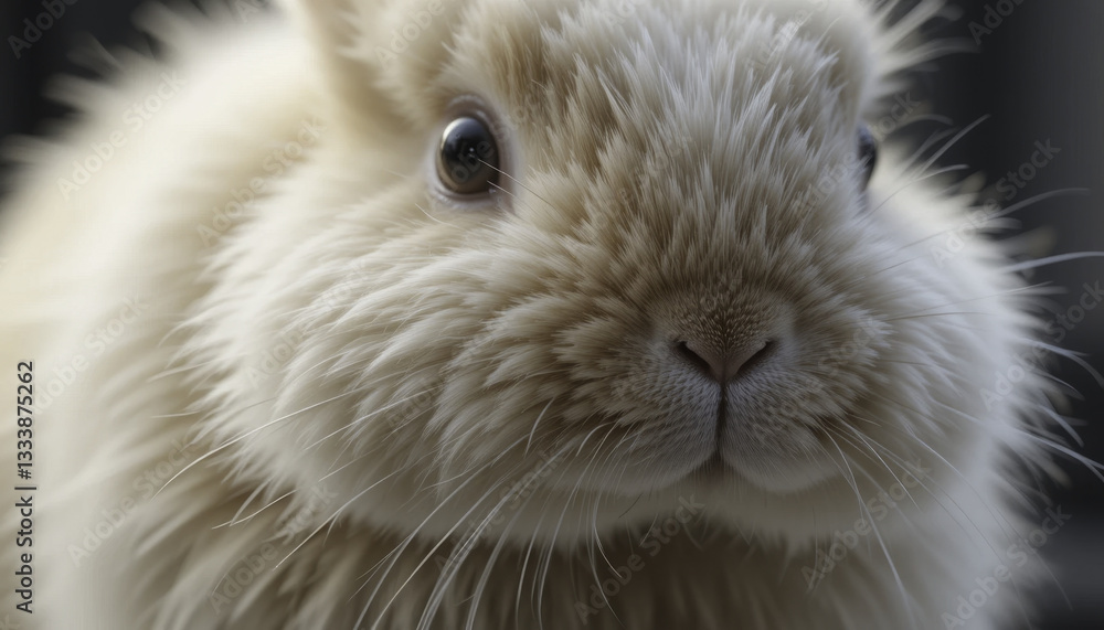 fluffy rabbit with soft fur gazes curiously, its whiskers and ears prominently displayed. close up captures texture of its fur and gentle expression in its eyes fluffy rabbit with soft fur gazes curiously, its whiskers and ears prominently displayed. close up captures texture of its fur and gentle expression in its eyes