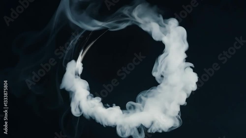 A circle of smoke is in the air. The smoke is white and is in the shape of a circle