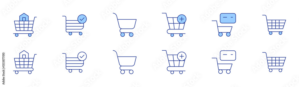 Shopping cart icon set in two styles, Duotone and Thin Line style. Editable stroke. cart, shopping, shopping cart Shopping cart icon set in two styles, Duotone and Thin Line style. Editable stroke. cart, shopping, shopping cart
