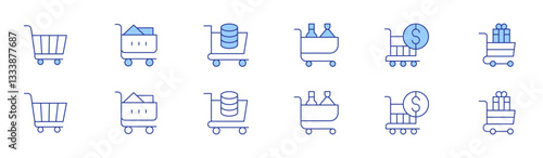 Shopping cart icon set in two styles, Duotone and Thin Line style. Editable stroke. trolley, sale, cart, shopping cart