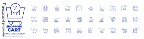 Shopping cart icons collection. Thin Line icons, editable stroke. purchase, trolley, discount, commerce, sale, ecommerce, consumerism, black friday, cart, shopping