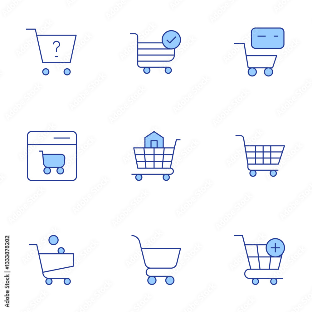 Shopping cart icons set. Line Duotone style, editable stroke. cart, shopping, shopping cart, online shopping Shopping cart icons set. Line Duotone style, editable stroke. cart, shopping, shopping cart, online shopping