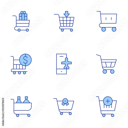 Shopping cart icons set. Line Duotone style, editable stroke. trolley, sale, cart, add to cart, shopping cart