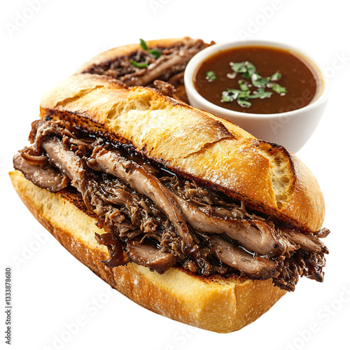 Classic French Dip Sandwich with Au Jus Isolated on Transparent Background