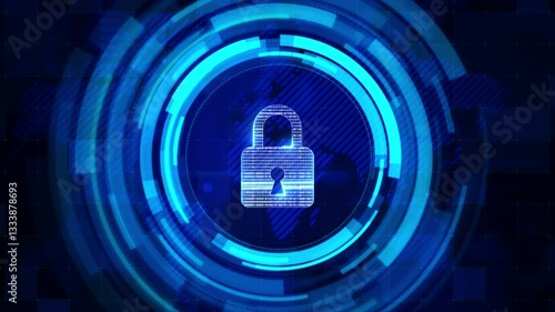 3D rendering digital padlock with loading line element. Cyber technology futuristic security concept. Data and network protect concept 