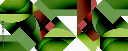 Abstract geometric artwork with interwoven angular and curved shapes, dynamic composition with smooth gradients and bold contrasts
