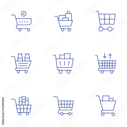 Shopping cart icons set. Thin Line style, editable stroke. cart, shopping cart