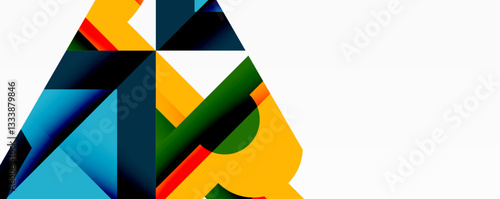 Abstract geometric artwork with interwoven angular and curved shapes, dynamic composition with smooth gradients and bold contrasts