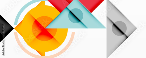 Geometric abstract design with layered triangles, circles, and gradients, forming a structured pattern with sharp contrasts and depth