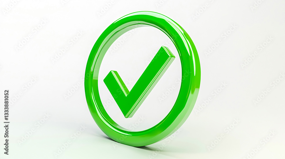 3D green checkmark icon in circular ring for approval and verification 3D green checkmark icon in circular ring for approval and verification