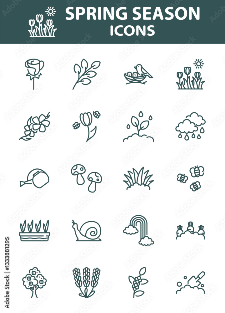 Fototapeta premium set of spring season icons, flowers, garden