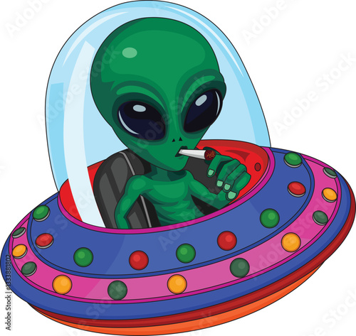 Alien In UFO Smoking Vector