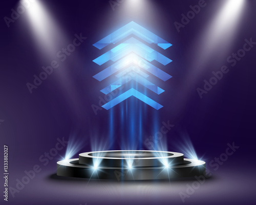 Futuristic speed background with glowing arrows, motion blur, digital technology concept, fast-moving elements, dynamic light trails, high-tech energy flow, acceleration effect, sci-fi motion design.	