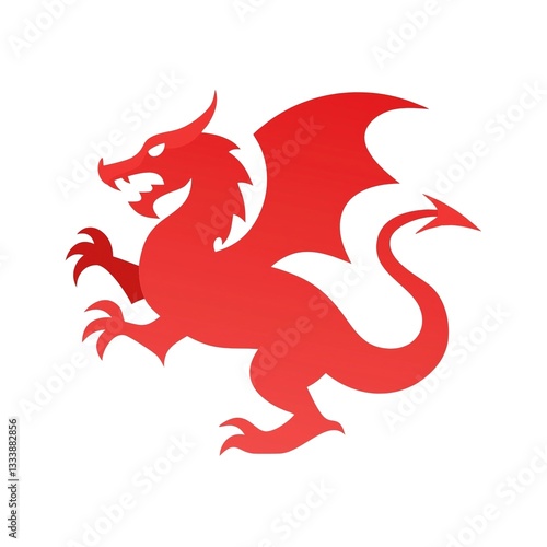 A Powerful Red Dragon, Symbol Of Strength And Welsh Heritage, Depicted In A Bold, Stylized Silhouette Against A Clean White Background