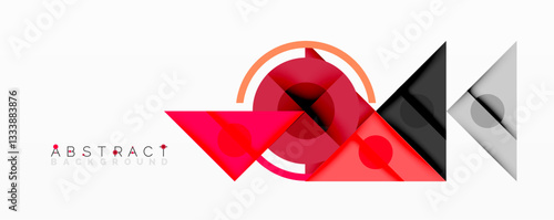 Geometric abstract design with layered triangles, circles, and gradients, forming a structured pattern with sharp contrasts and depth