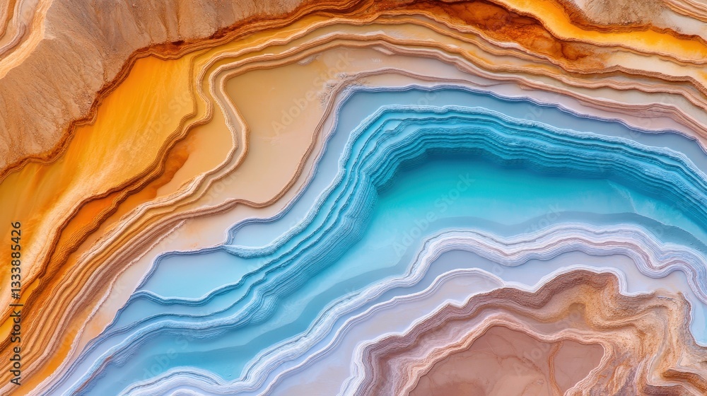 Φωτογραφία A stunning close-up of a layered stone, showcasing vibrant colors of orange, blue, and beige, highlighting the beauty of natural geological formations