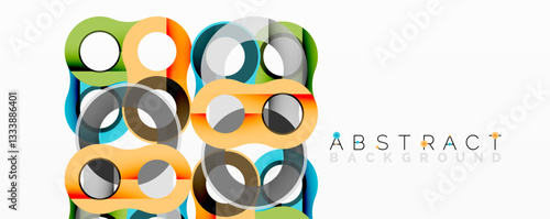 Abstract geometric pattern with interlocking circular and tubular shapes featuring smooth gradients, sharp contrasts, and dynamic layering