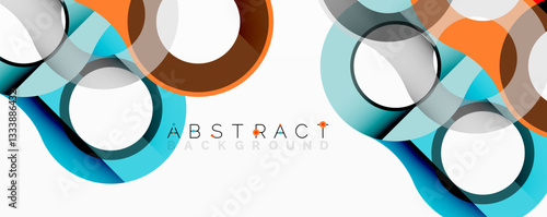 Abstract circle element composition with overlapping circular and tubular shapes featuring smooth gradients, transparency effects, and dynamic layering