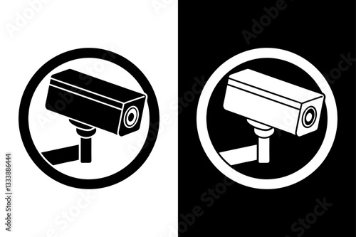 CC Camera Silhouette Vector Icon  Black and White Security Design.