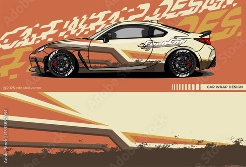 Car wrap design vector with special retro or vintage colour. Abstract decal livery. Sticker vinyl body car. Suitable for racing, drift, rally or daily use 