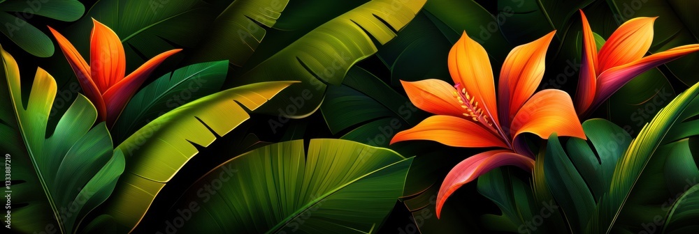 custom made wallpaper toronto digitalVibrant Tropical Paradise: A Lush Tapestry of Orange Flowers and Verdant Leaves