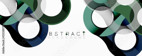 Abstract geometric pattern with interlocking circular and tubular shapes featuring smooth gradients, sharp contrasts, and dynamic layering