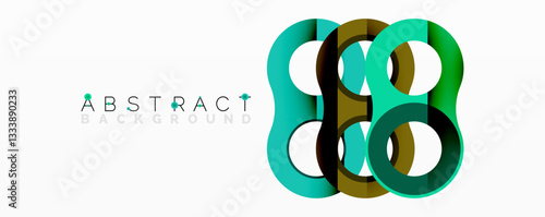 Abstract geometric pattern with interlocking circular and tubular shapes featuring smooth gradients, sharp contrasts, and dynamic layering