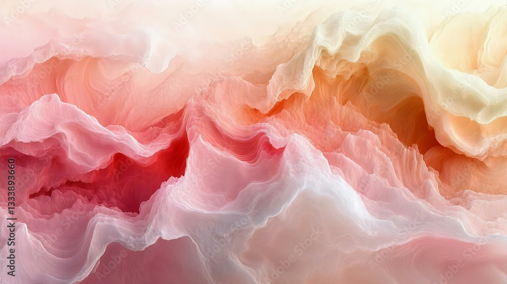 An abstract digital art piece depicting smooth, flowing layers in shades of pink and orange, creating a dreamy landscape effect. An abstract digital art piece depicting smooth, flowing layers in shades of pink and orange, creating a dreamy landscape effect.