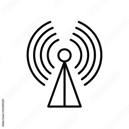 "Black and White Illustration of Wireless Signal Broadcasting Transmission Tower Icon"