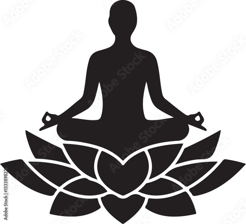 Yoga fitness icon. Meditation yoga man on lotus position silhouette vector icon. Relaxation inner peace self-knowledge inner concentration. Vector illustration.