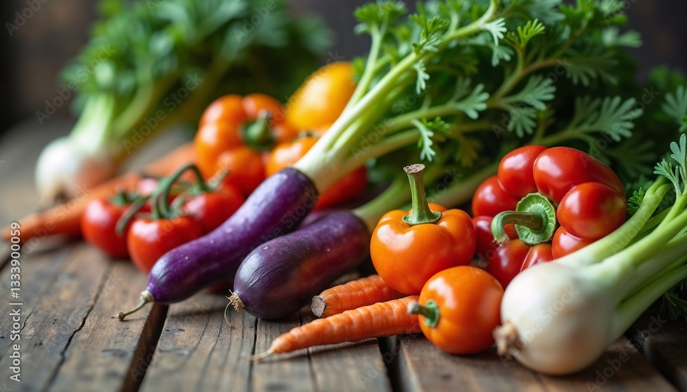 Fresh vegetables in rustic style and vibrant colors represent healthy eating Fresh vegetables in rustic style and vibrant colors represent healthy eating
