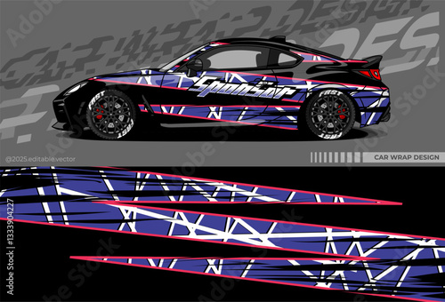 Car wrap design vector with black, pink, white colour. Abstract decal livery. Sticker vinyl body car. Suitable for racing, drift, rally or daily use 