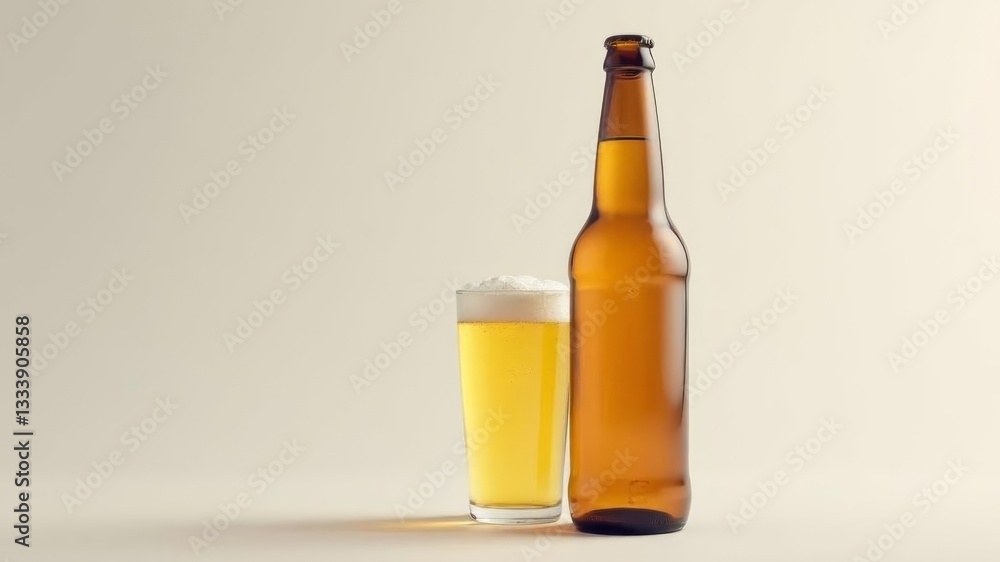 glass bottle of beer on a light background glass bottle of beer on a light background