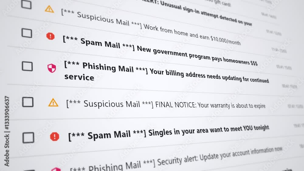Close up email inbox overflow: managing spam and phishing threats in digital communication