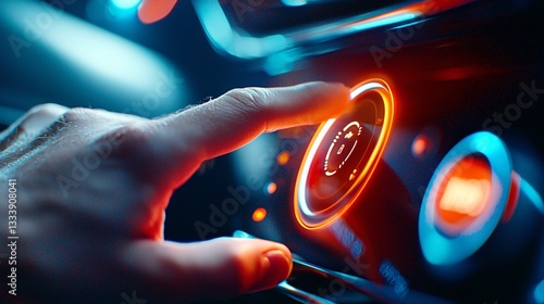 self-driving car with Autonomous car and taxi concept. Hand Adjusting Car Audio Control in Modern Vehicle