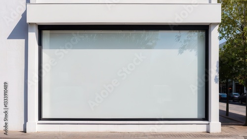 Modern retail mockup with a blank storefront window for advertising and branding opportunities.