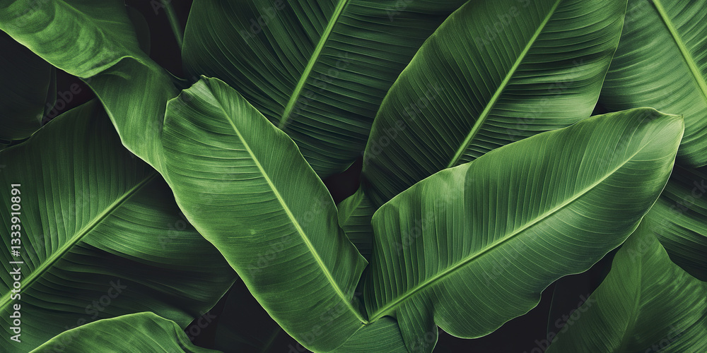 Lush green tropical leaves create vibrant natural background Lush green tropical leaves create vibrant natural background