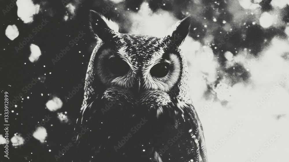 Fototapeta premium Mysterious grunge texture of blurred owl silhouette in a dirty scanned effect