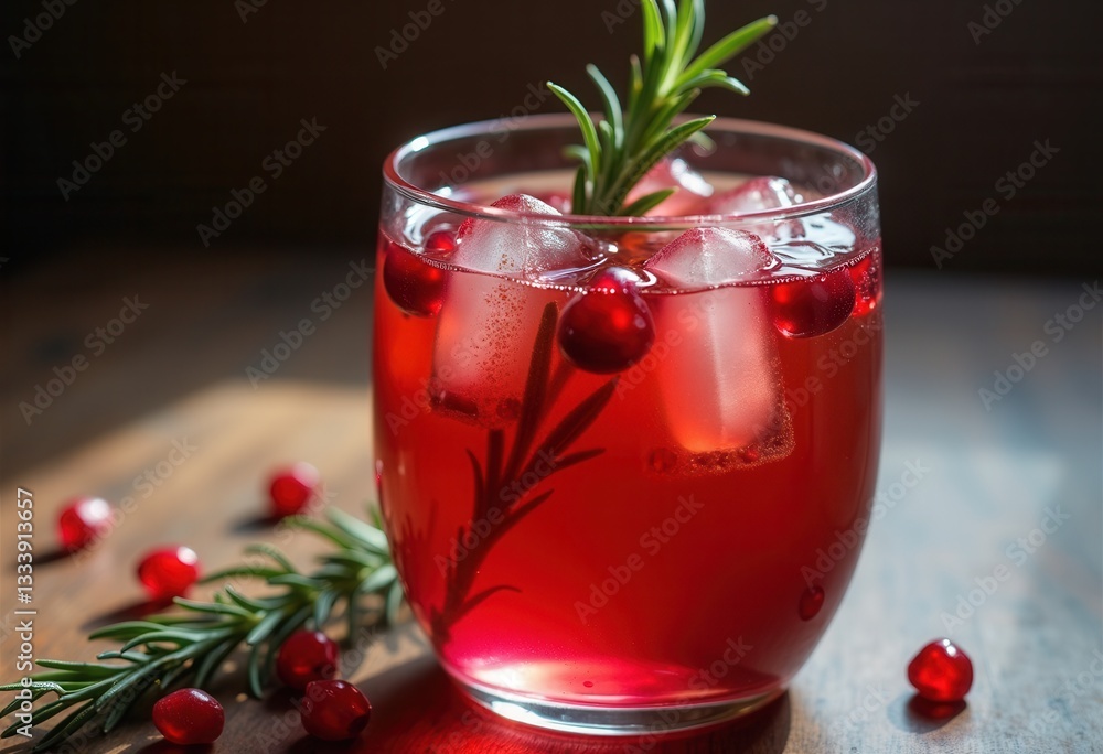 Festive cranberry cocktail with rosemary and ice Festive cranberry cocktail with rosemary and ice