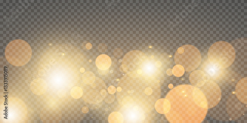 Vector glitter on transparent background. Christmas light effect. Sparkling golden magic bokeh dust particles. Vector.EPS10.