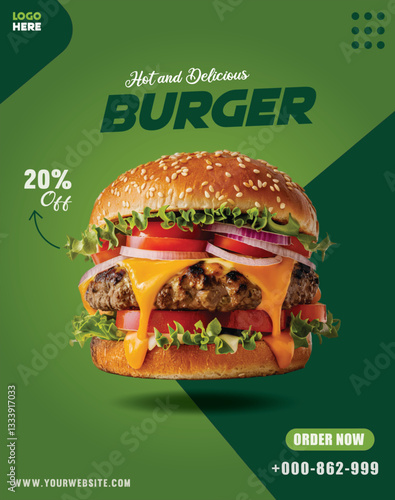 Burger Flyer. Burger Social Media Post. Food social media banner design. Cheese burger. Burger ad.