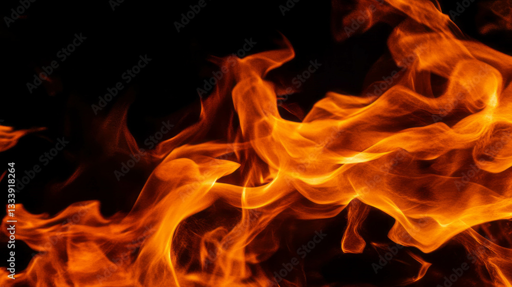 Fototapeta premium Intense flames on black background for creative design and dramatic effect