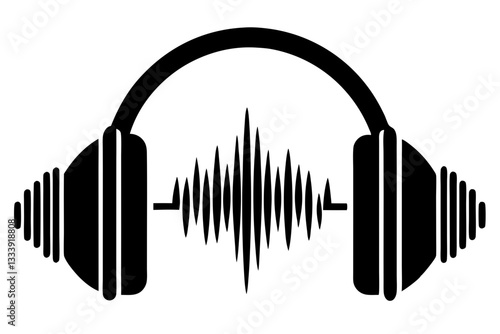 Headphones with sound waves silhouette vector design photo